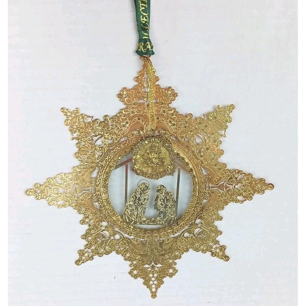 Vtg Vatican Library Collection Nativity Kurt Adler Filigree Star Ornament 6.5”